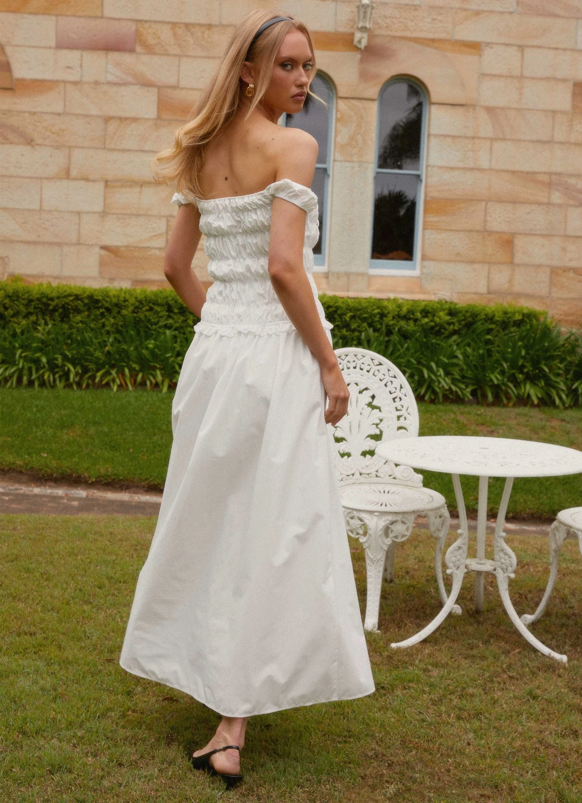 Countryside Off Shoulder Maxi Dress - Ivory Soft Harmony Stylish and Simple