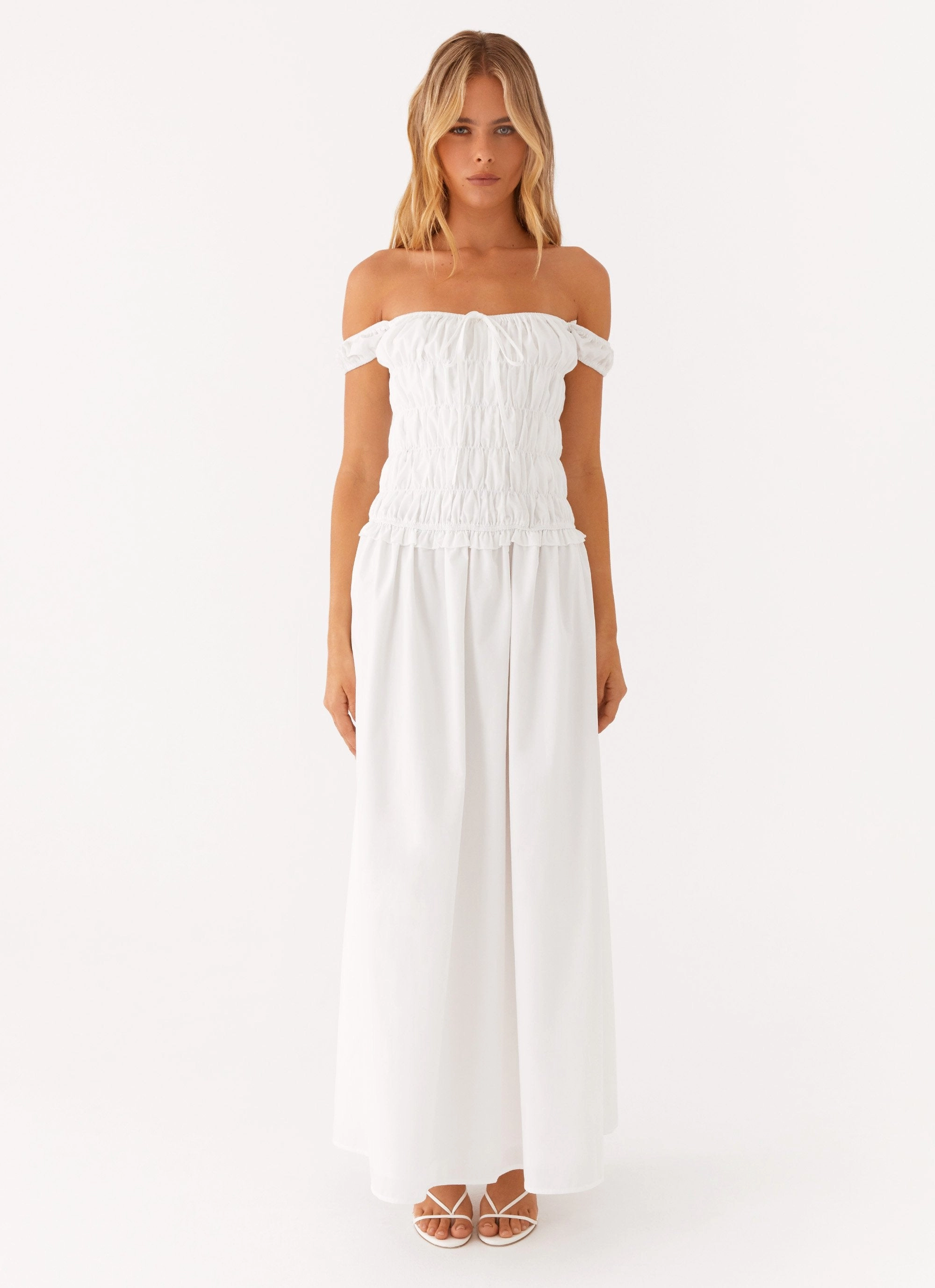 Delicate Touch Countryside Off Shoulder Maxi Dress - Ivory