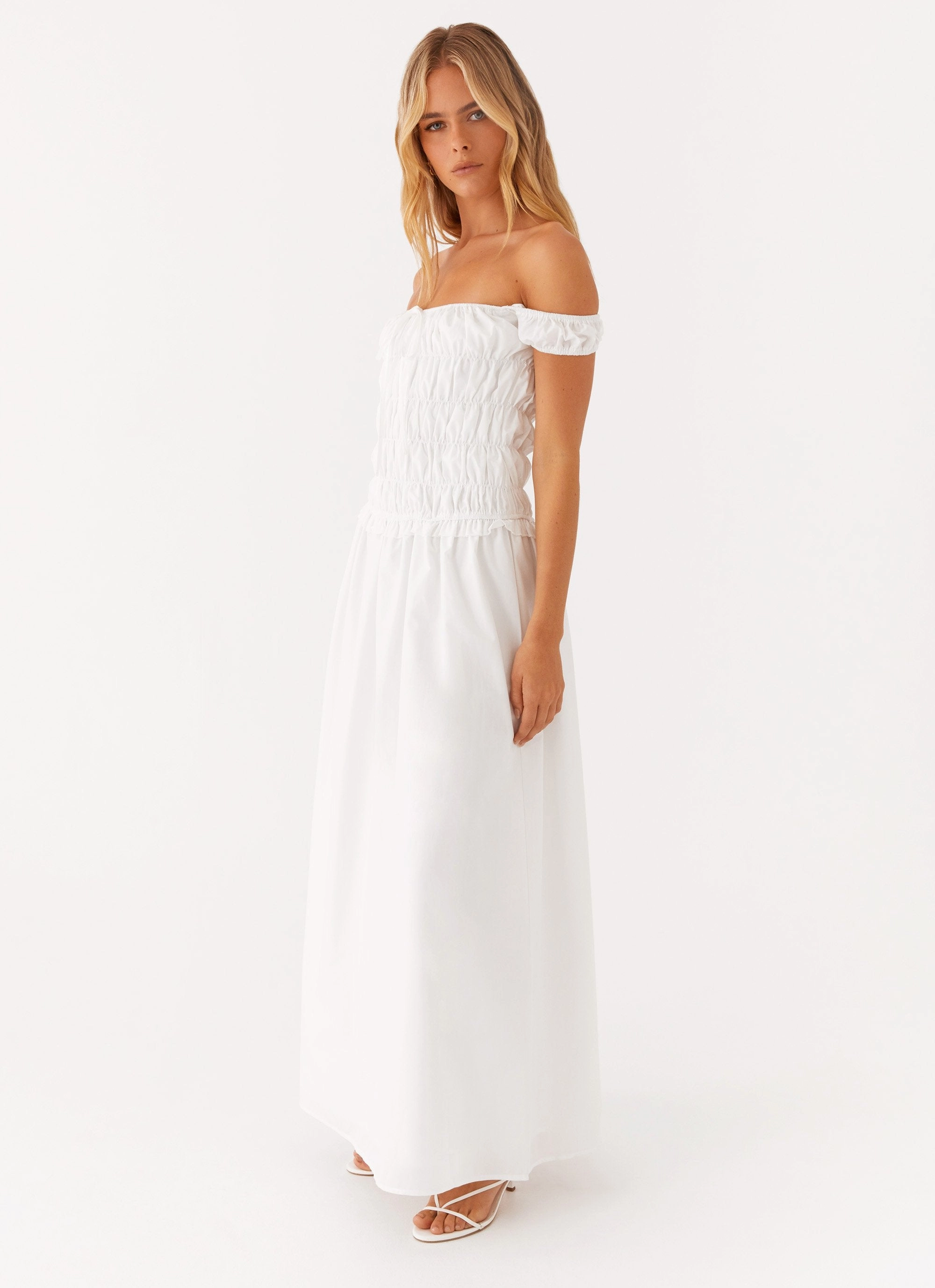 Countryside Off Shoulder Maxi Dress - Ivory Light Aesthetic Chic Spirit