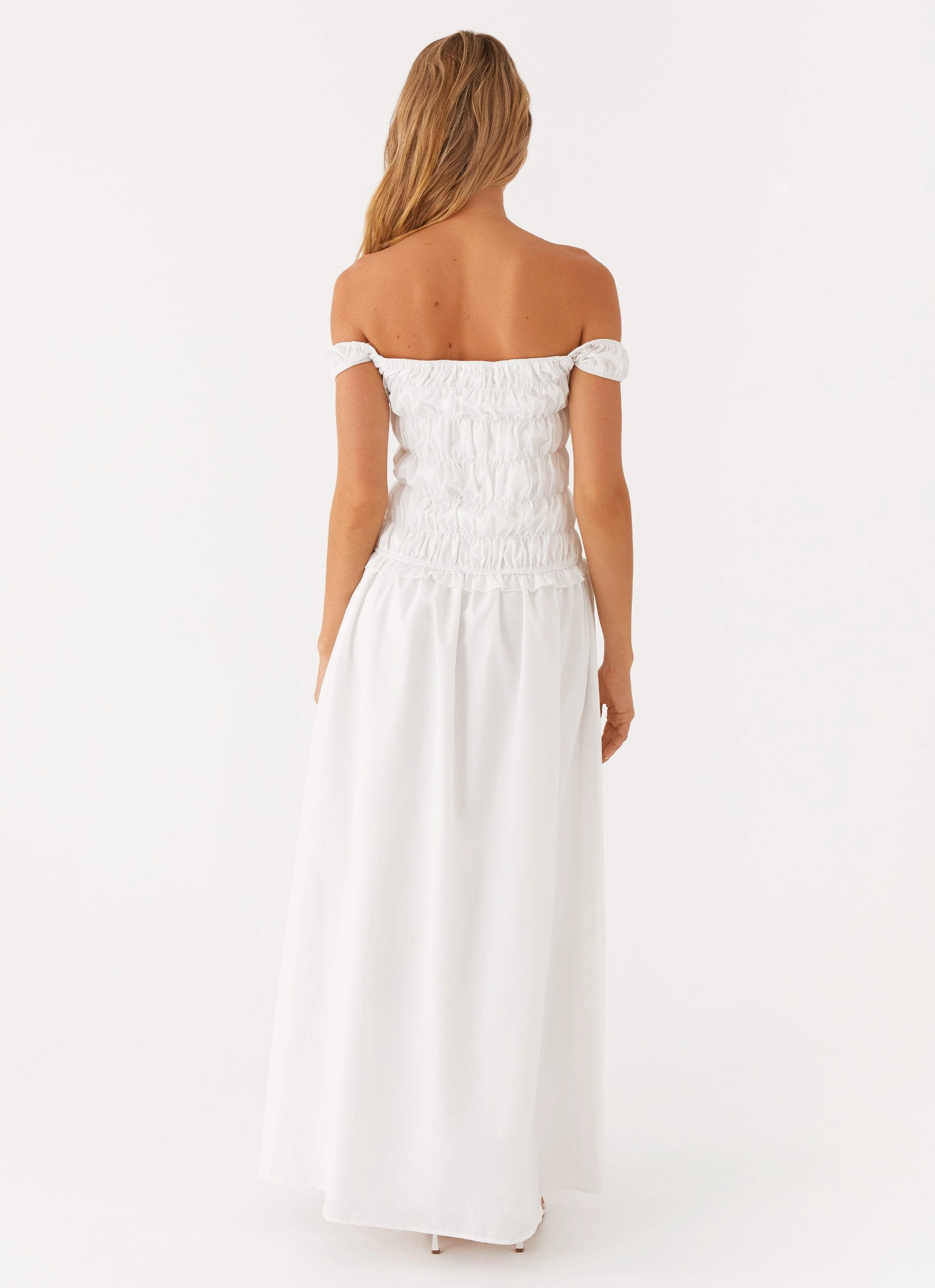 Earth Colors Countryside Off Shoulder Maxi Dress - Ivory