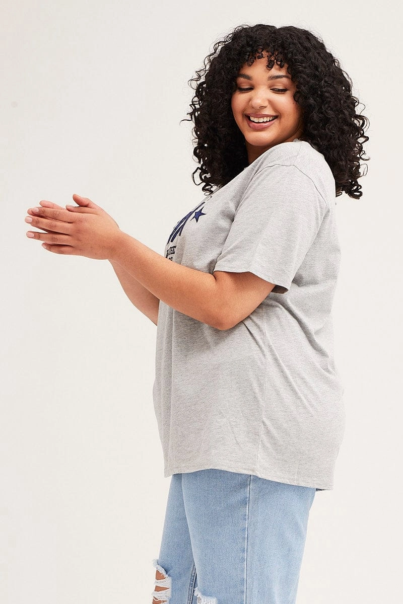 futuristic Comfy Essentials Wear Grey Marle Short Sleeve Boston Oversized Embroidered T-shirt