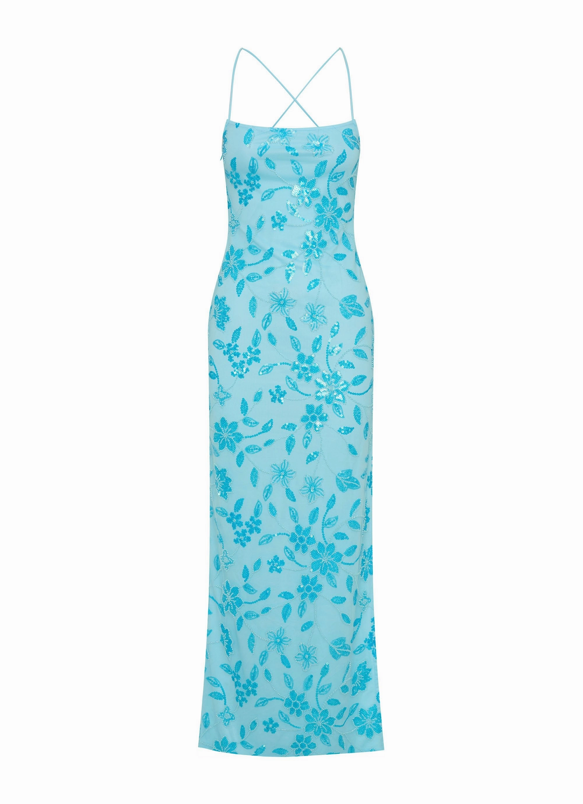 Guest Shine Bright Lights Beaded Maxi Dress - Blue