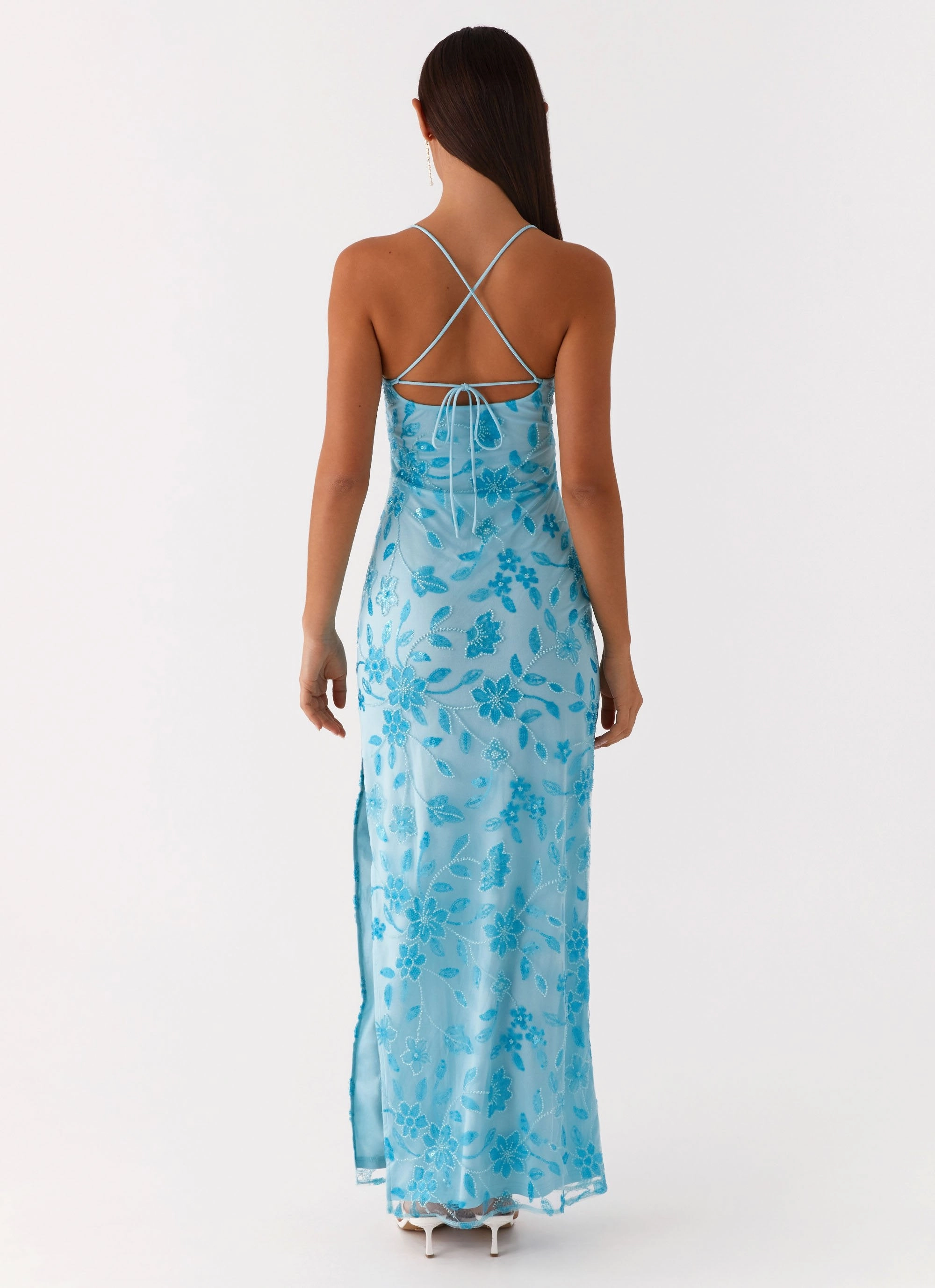 Bright Lights Beaded Maxi Dress - Blue Airy Touch Delicate Lines