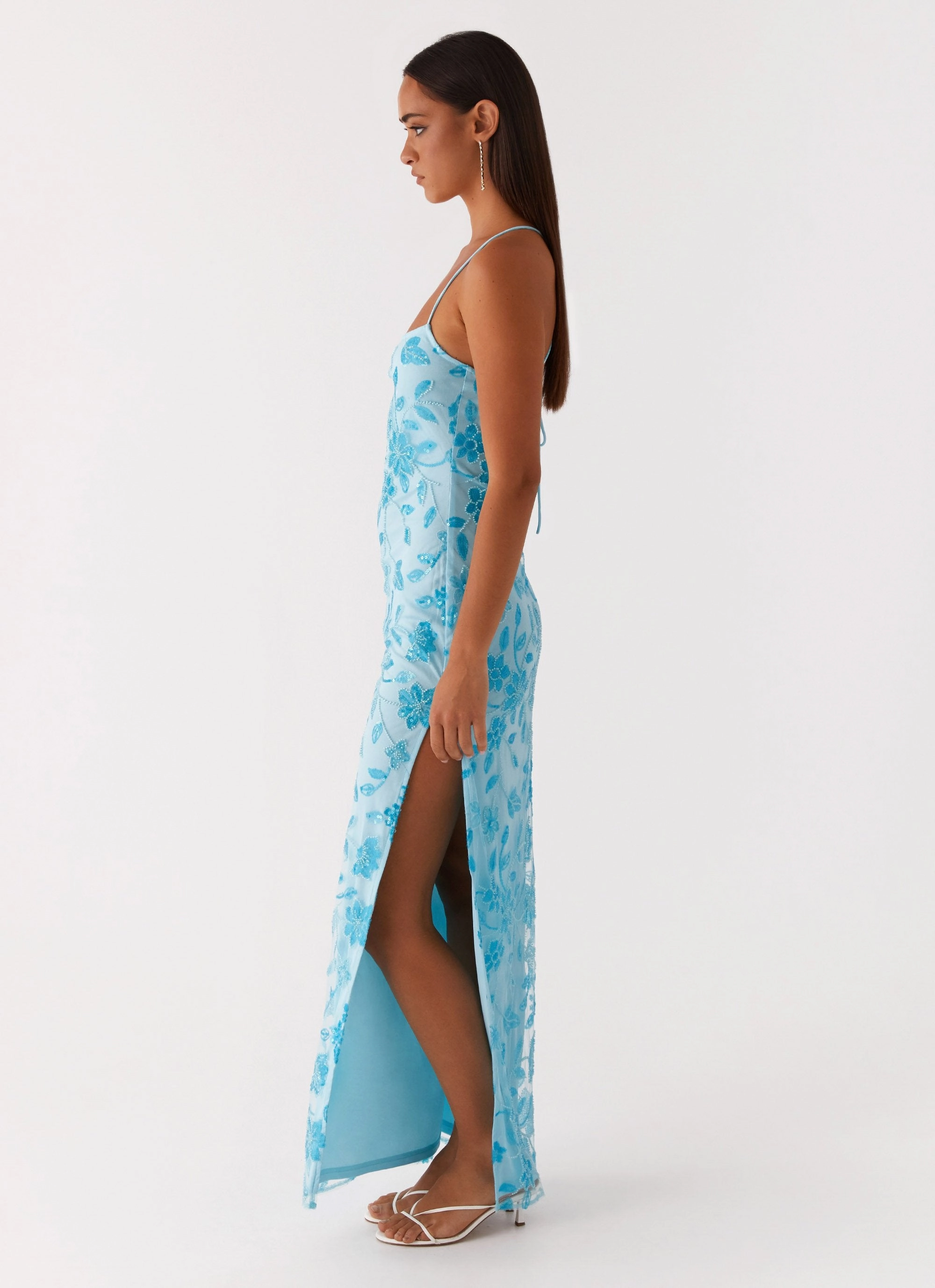 Bright Lights Beaded Maxi Dress - Blue Relaxed Fit Design