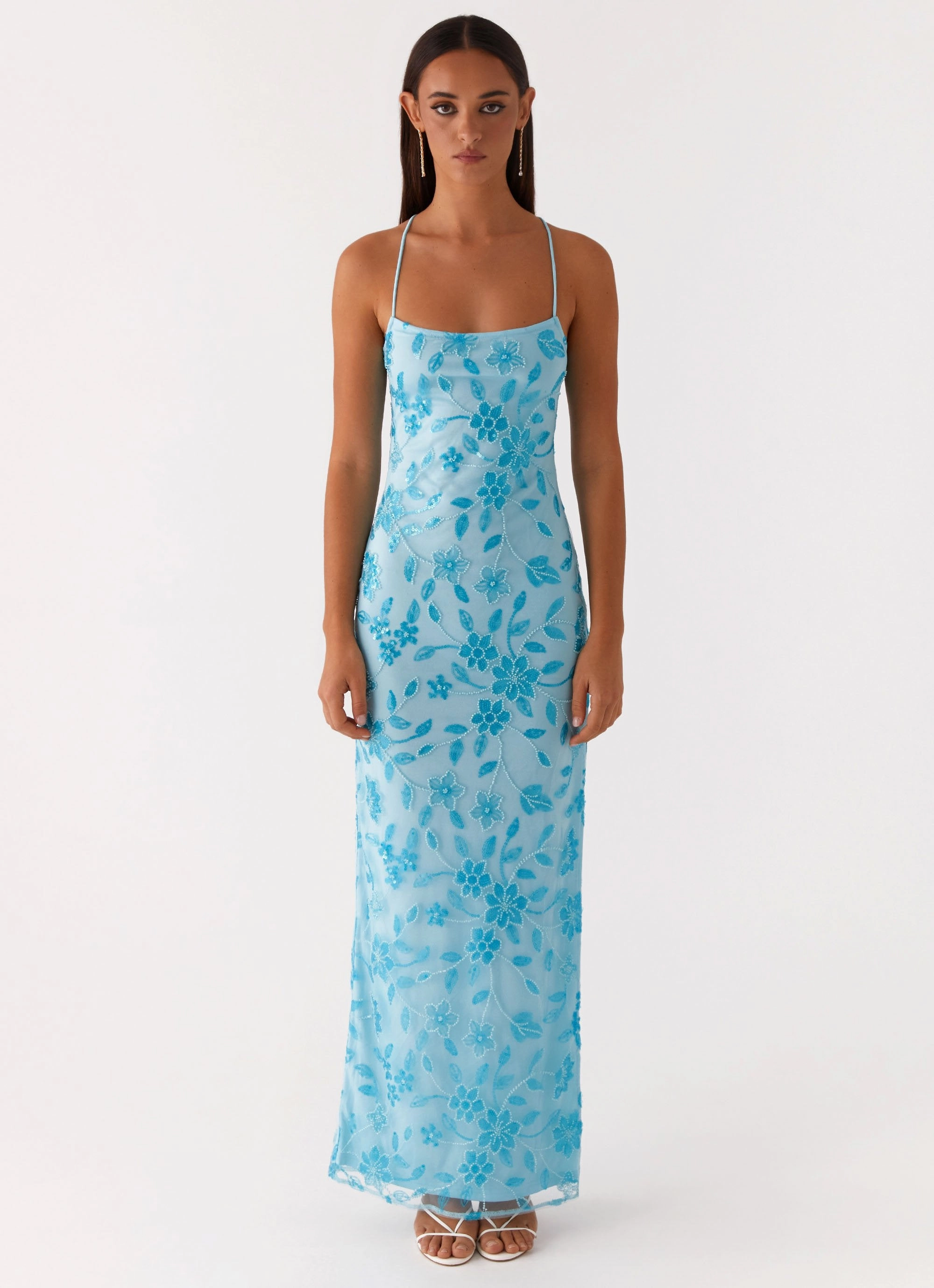 Light Wrap Minimalist Look Bright Lights Beaded Maxi Dress - Blue