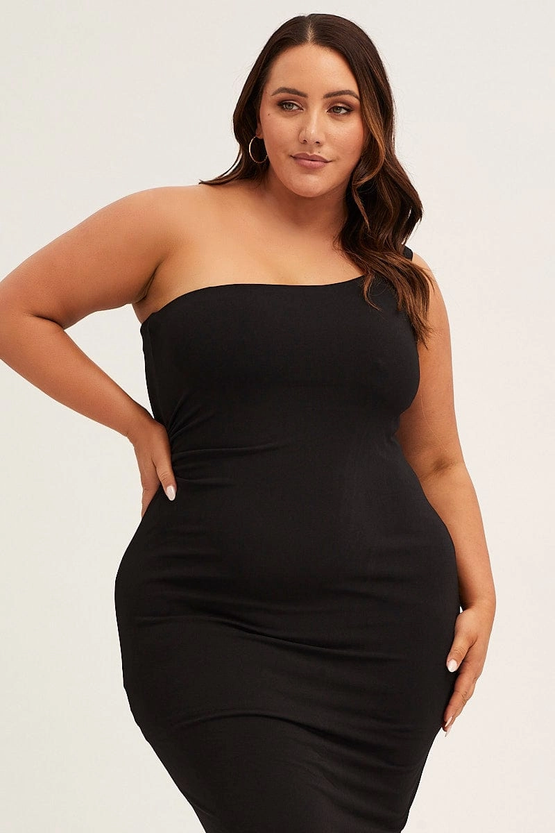 Black One Shoulder Jersey Bodycon Dress Layered Comfort Wear