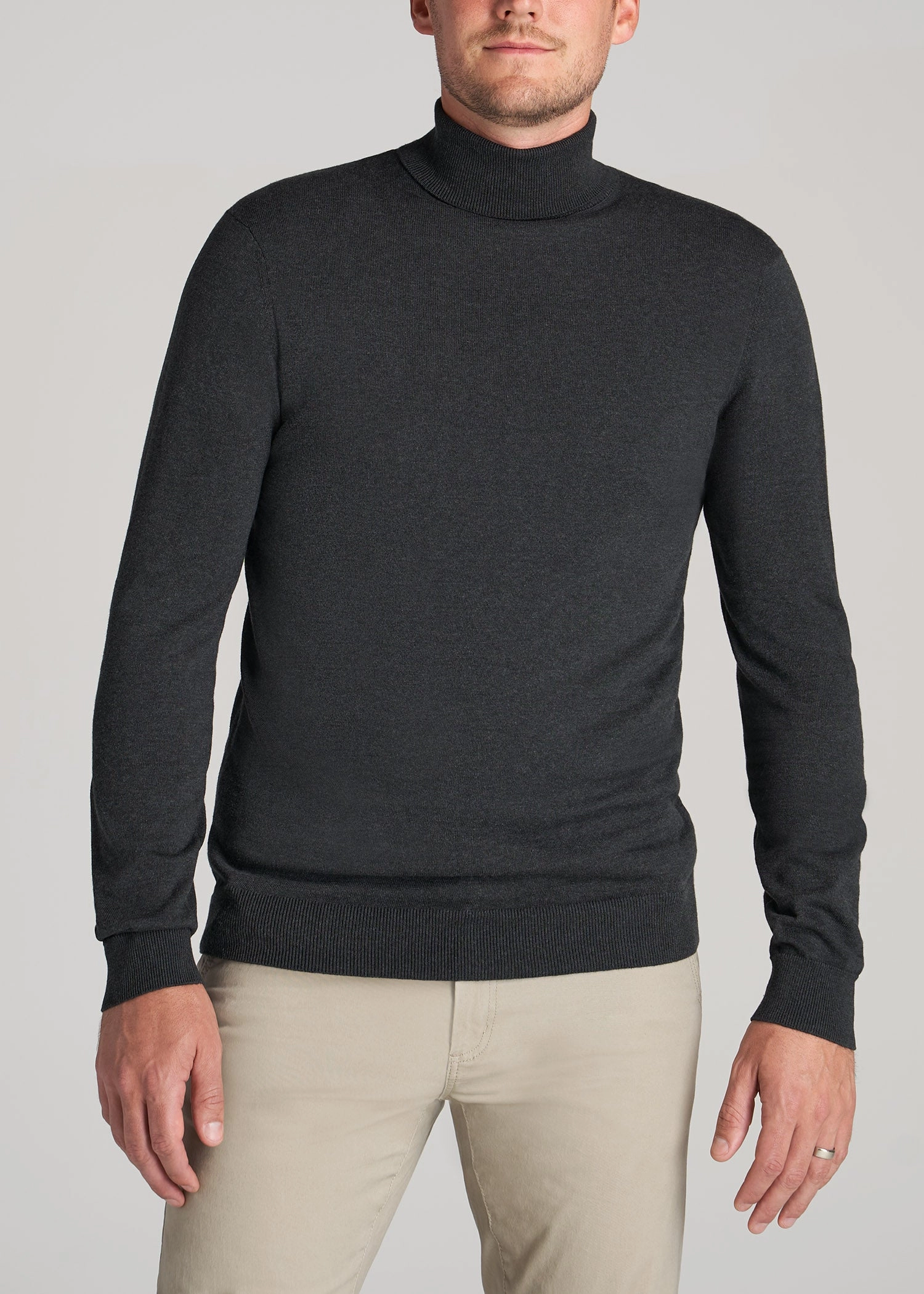 Men's Tall Turtleneck Sweater in Charcoal Mix quick-drying