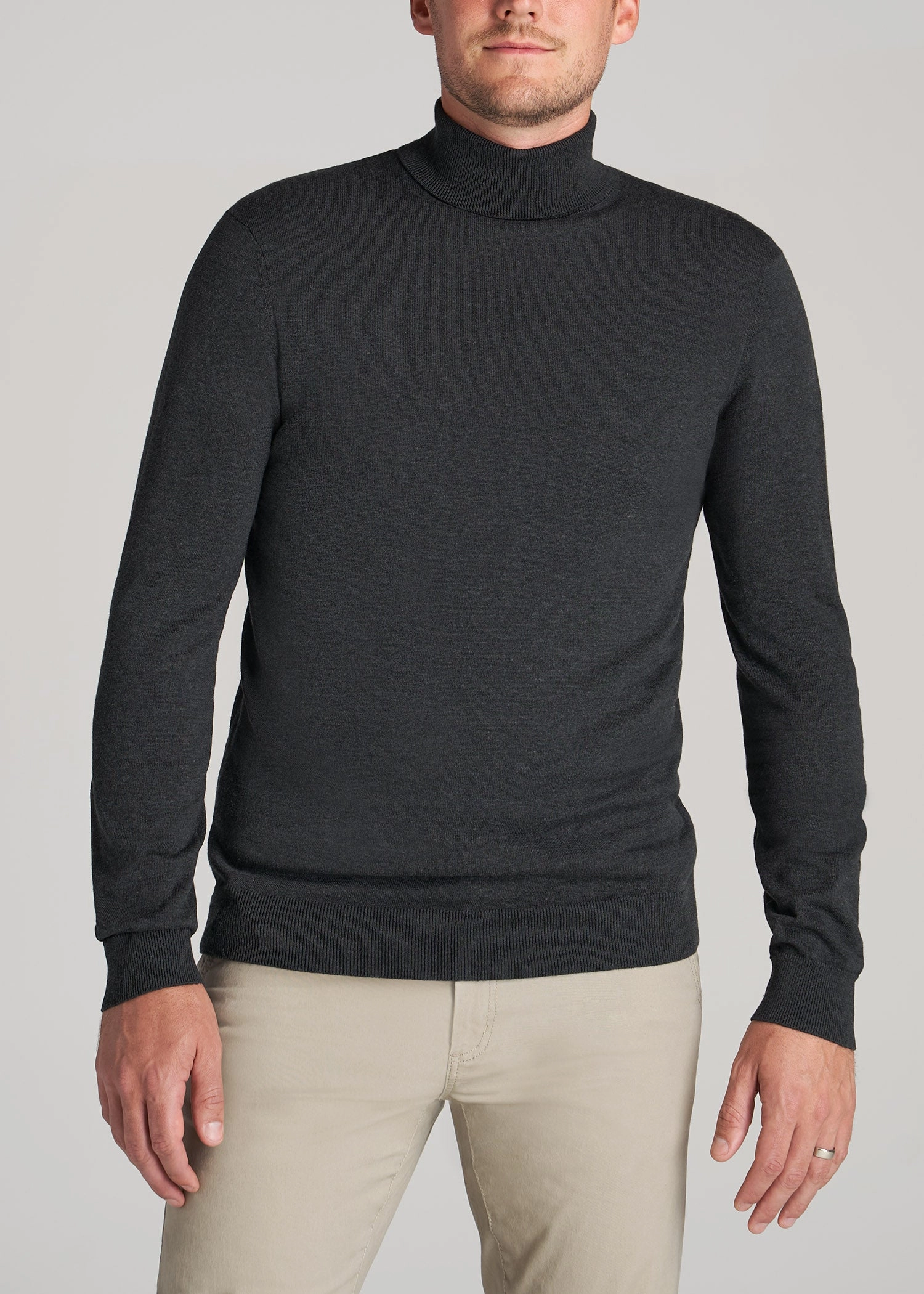 dry cleanable Men's Tall Turtleneck Sweater in Charcoal Mix