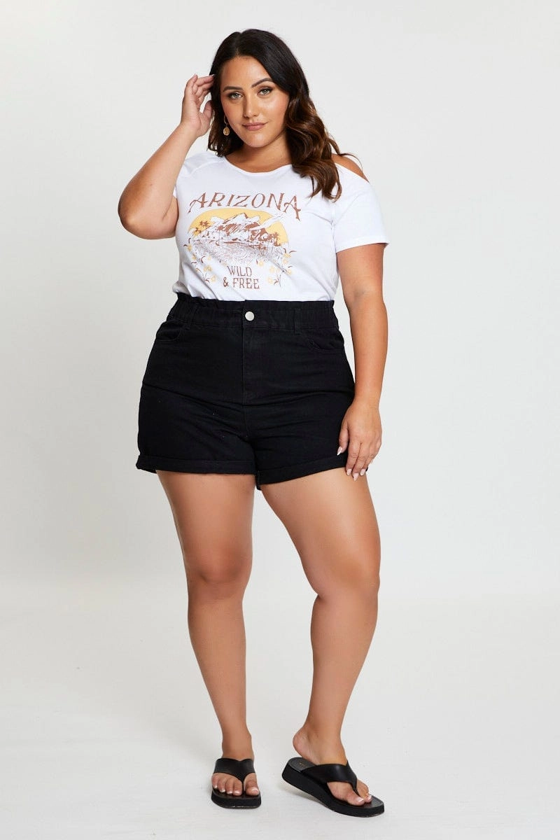 Playful Design White Graphic T-shirt Arizona Crew Neck Short Sleeve