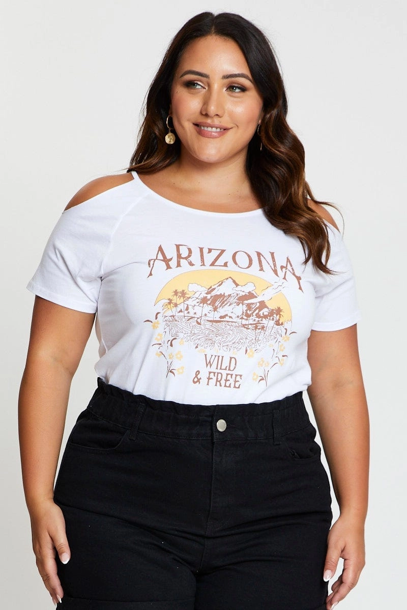White Graphic T-shirt Arizona Crew Neck Short Sleeve Breathable Wearable Casual Comfort Wear