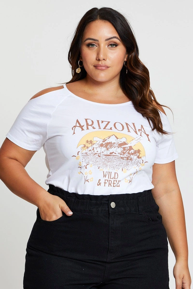 White Graphic T-shirt Arizona Crew Neck Short Sleeve Wrinkle Resistant Finish