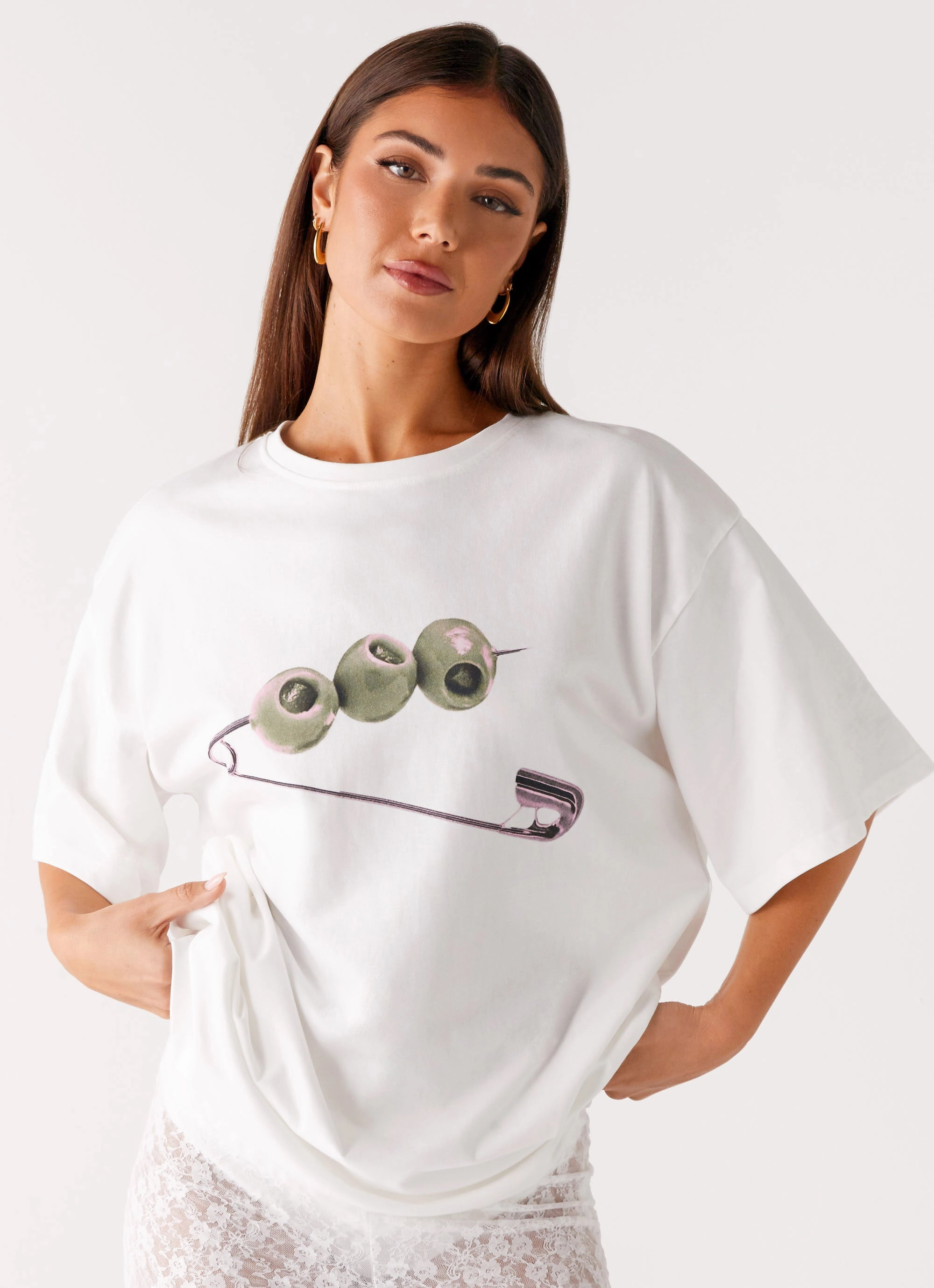 Comfortable apparel Breathable and Comfortable Olive Oversized Tee - White