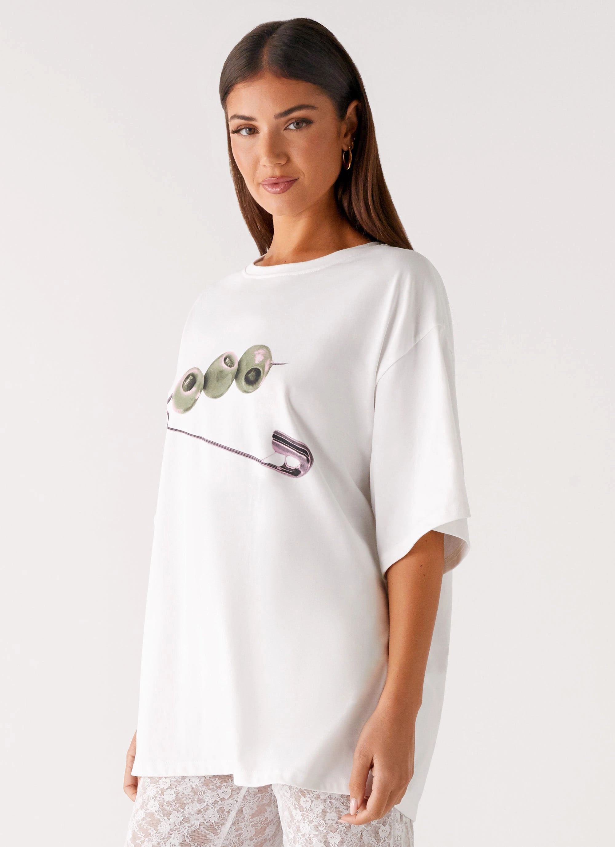 Olive Oversized Tee - White Chic Design Comfort Wearable