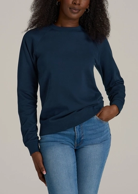 comfortable top Casual Fashion French Terry Crewneck Sweatshirt for Tall Women in Navy Blue