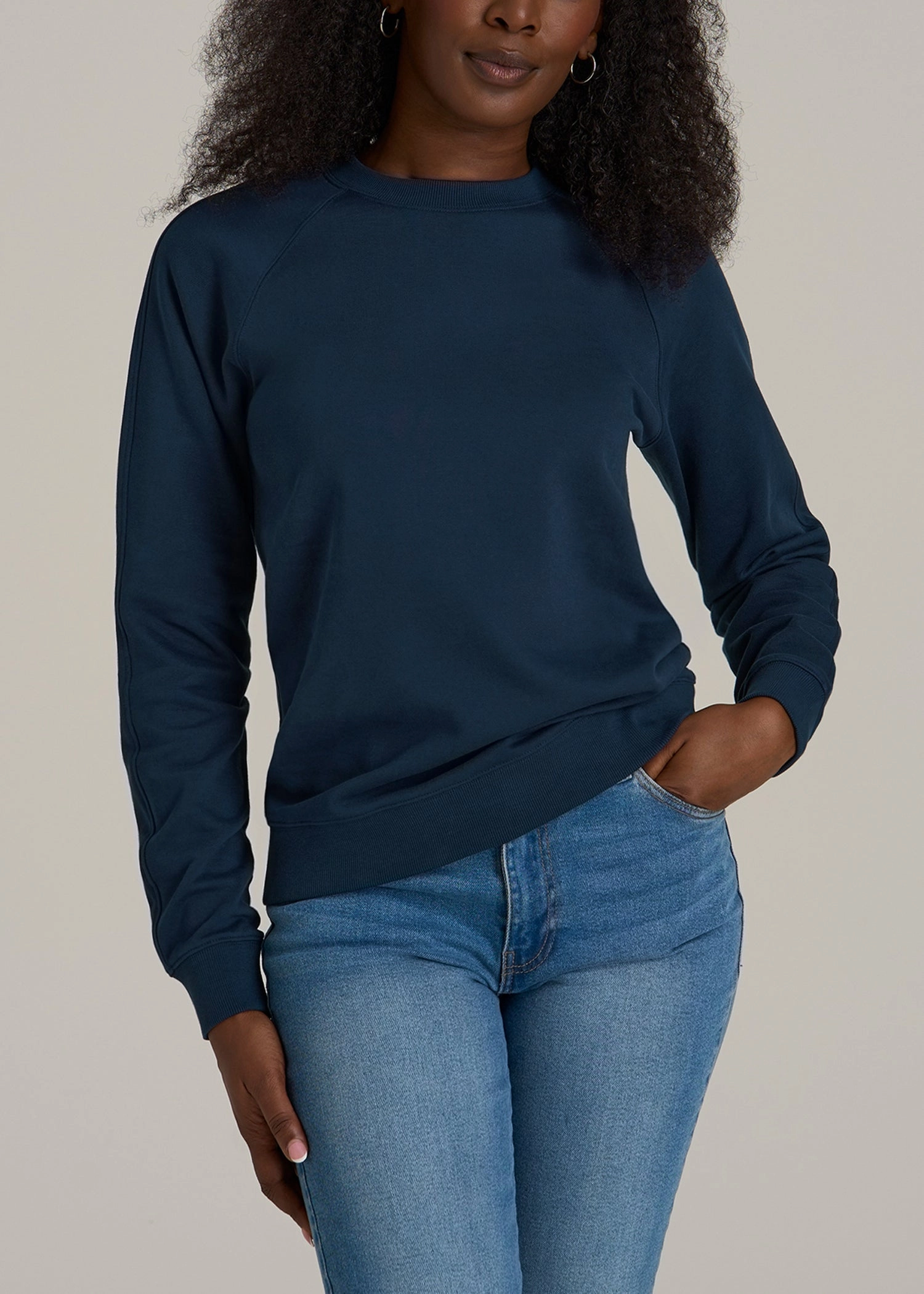good for yoga French Terry Crewneck Sweatshirt for Tall Women in Navy Blue