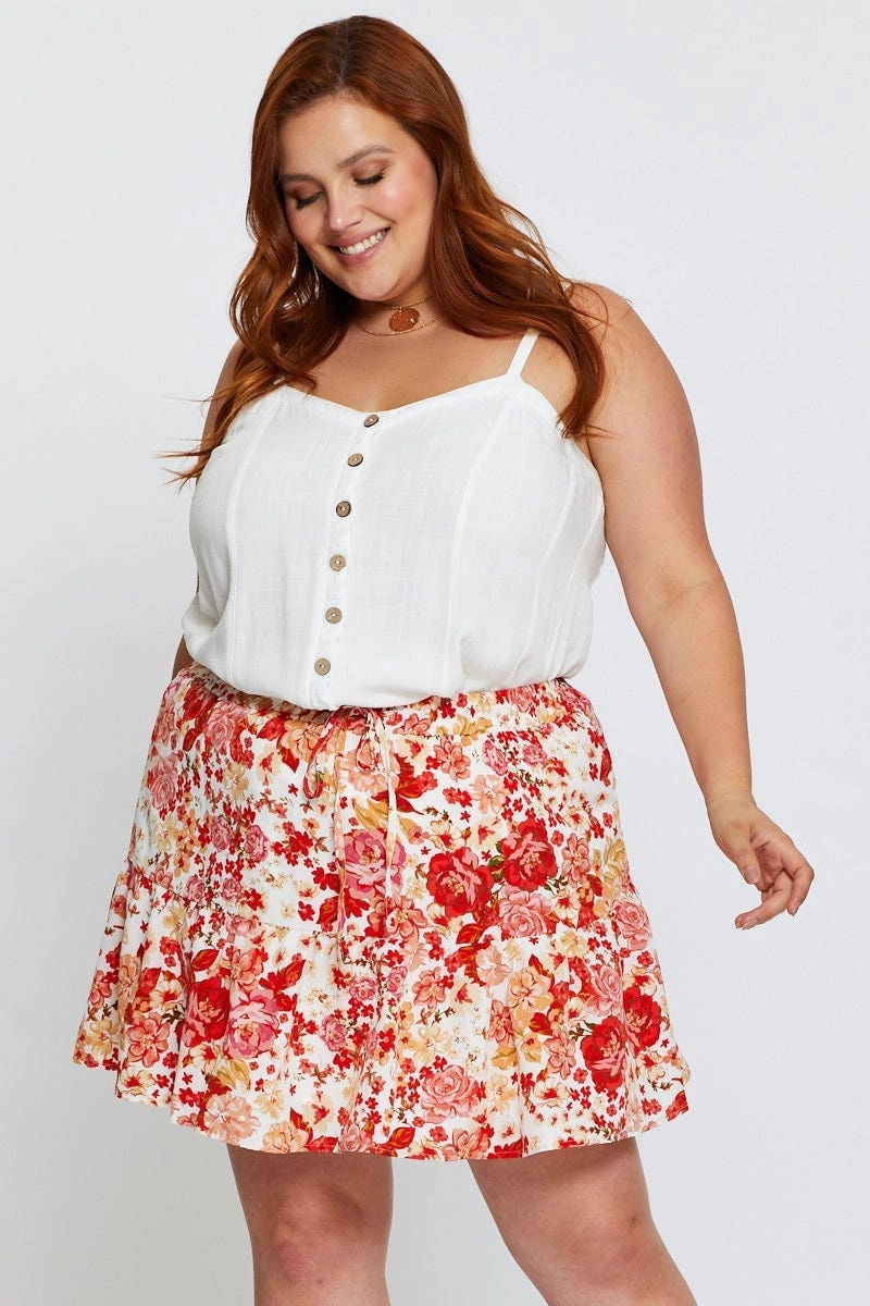 Floral Print Mini Skater Skirt Elastic Waist Seamless Finish Biodegradable Fabric