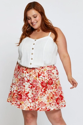 Floral Print Mini Skater Skirt Elastic Waist Seamless Finish Biodegradable Fabric