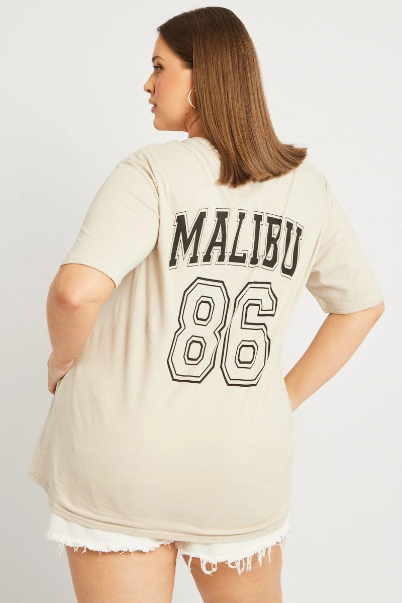 Beige Graphic T-shirt Short Sleeve Crew Neck Light Flex Fit Sleeveless freedom