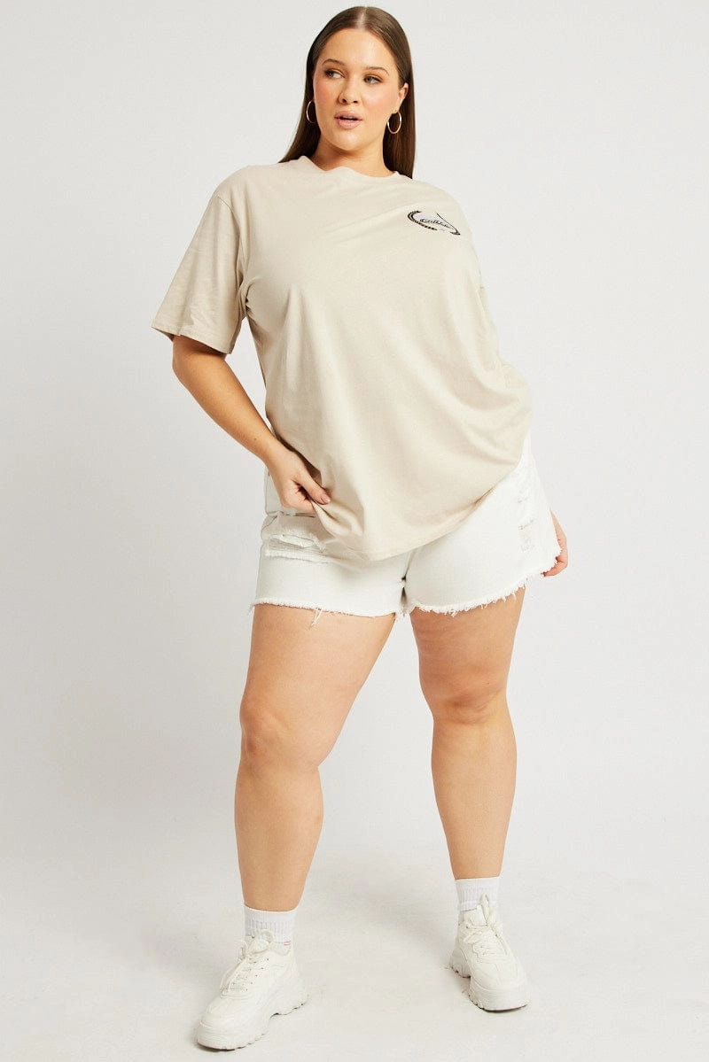 Beige Graphic T-shirt Short Sleeve Crew Neck Bright Color Quick-Drying Shirt