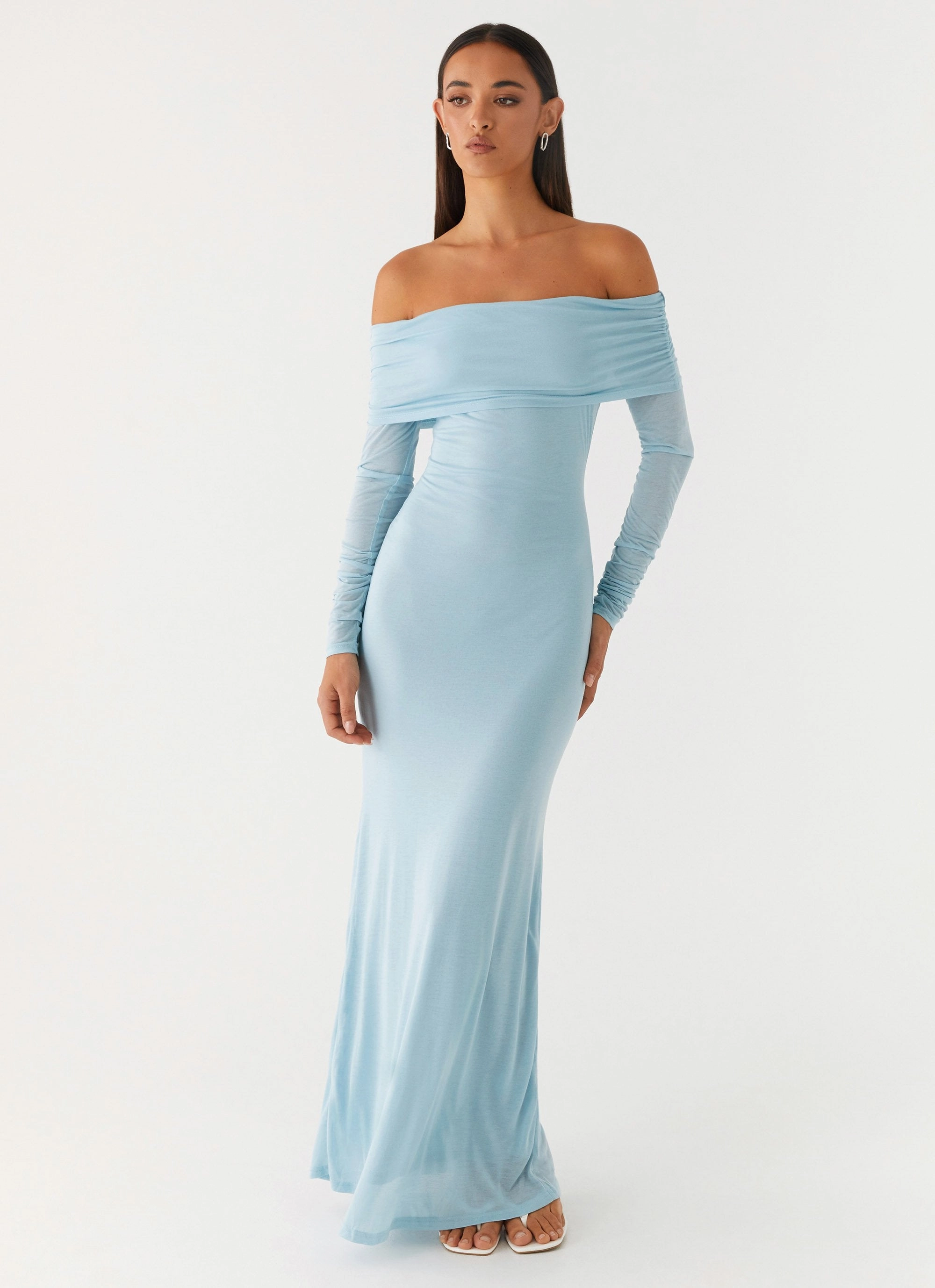 Layering Comfort Cocoa Long Sleeve Maxi Dress - Blue
