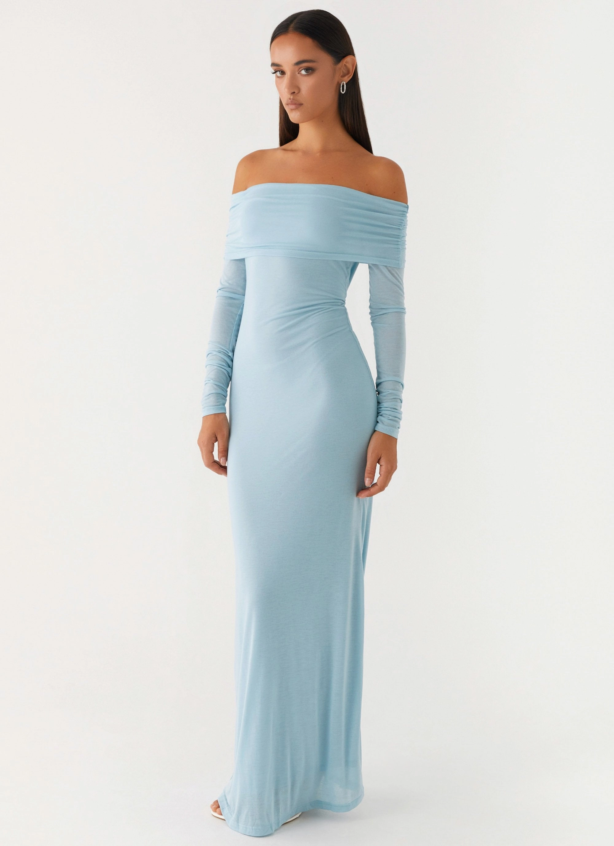 Comfortable fit dress for all body types Smart Tones Cocoa Long Sleeve Maxi Dress - Blue