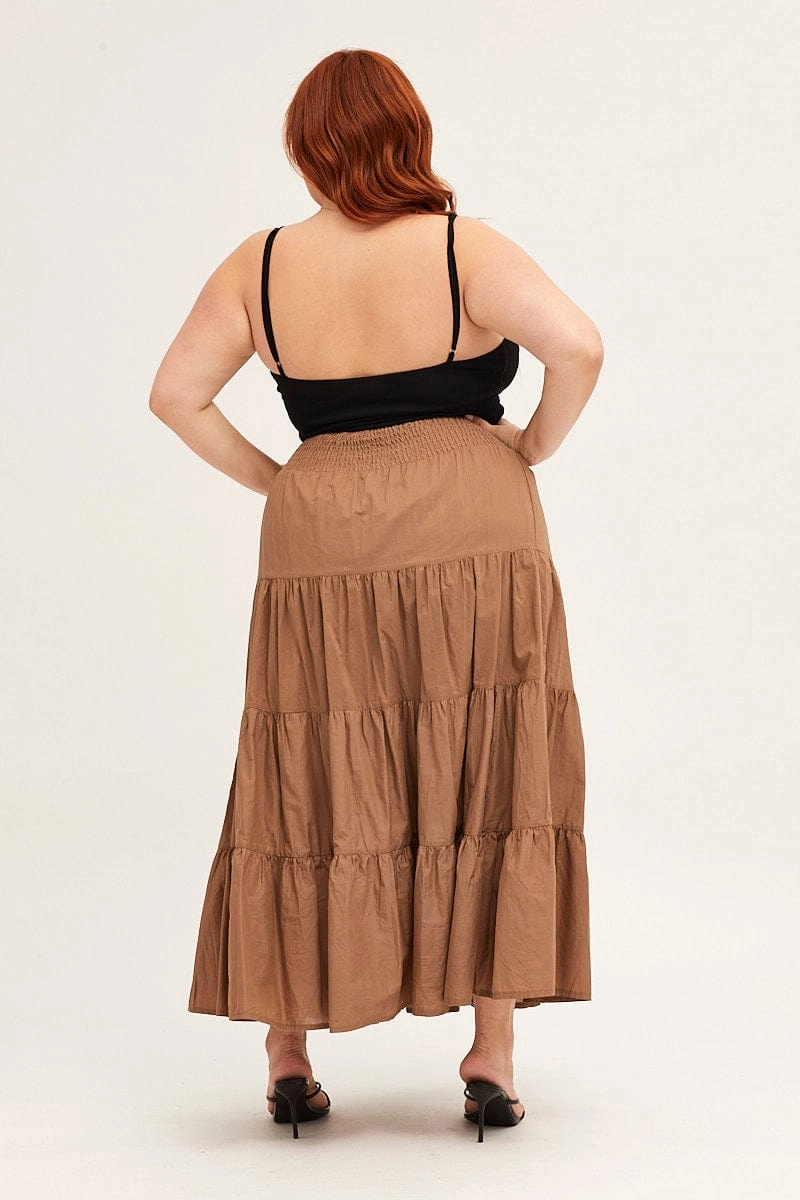 Neat Fit Brown Maxi Skirt Cotton Blend Tie