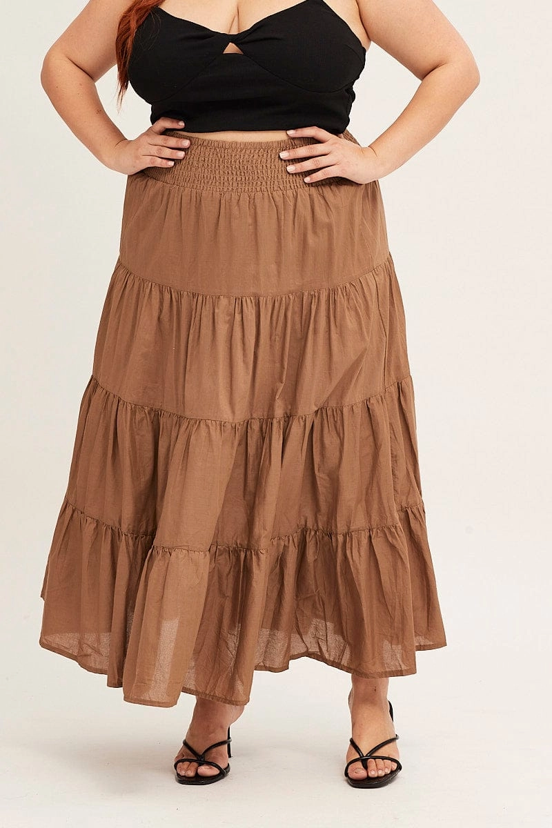 Friction Free Reinforced Pockets Brown Maxi Skirt Cotton Blend Tie