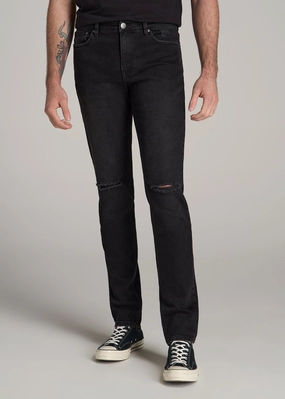 Smooth Creative Look Adult Fashion Dylan Slim Fit Jeans for Tall Men in Distressed Onyx Black Wash