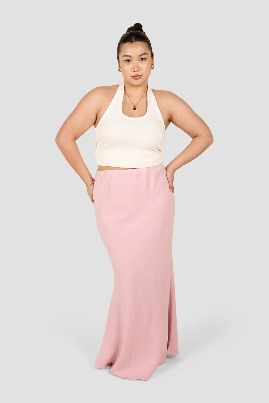 A Line Cut Fold Over Detail INDI SKIRT PINK
