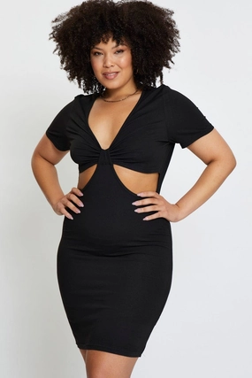 Relaxed Wear Skin-friendly Black Mini Bodycon Dress Colla Short Sleeve Jersey