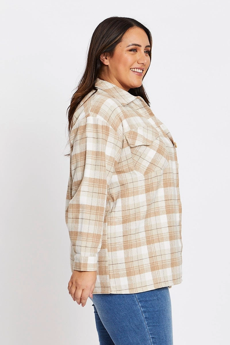 Smooth Stitch Pattern Pocket Detailing Check Shirt Long Sleeve