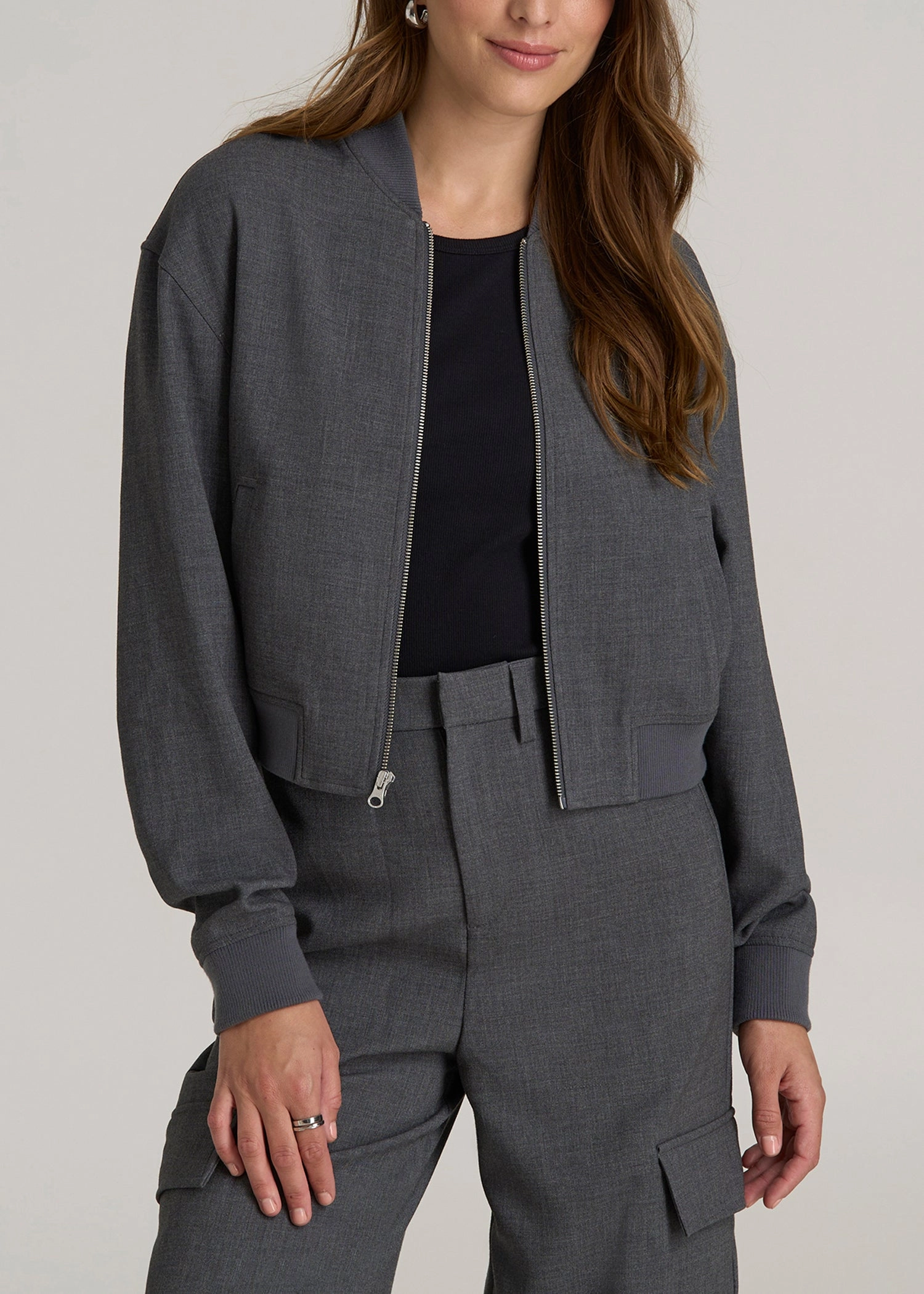 Transition Wear Cropped Women's Tall Bomber Jacket in Graphic Charcoal
