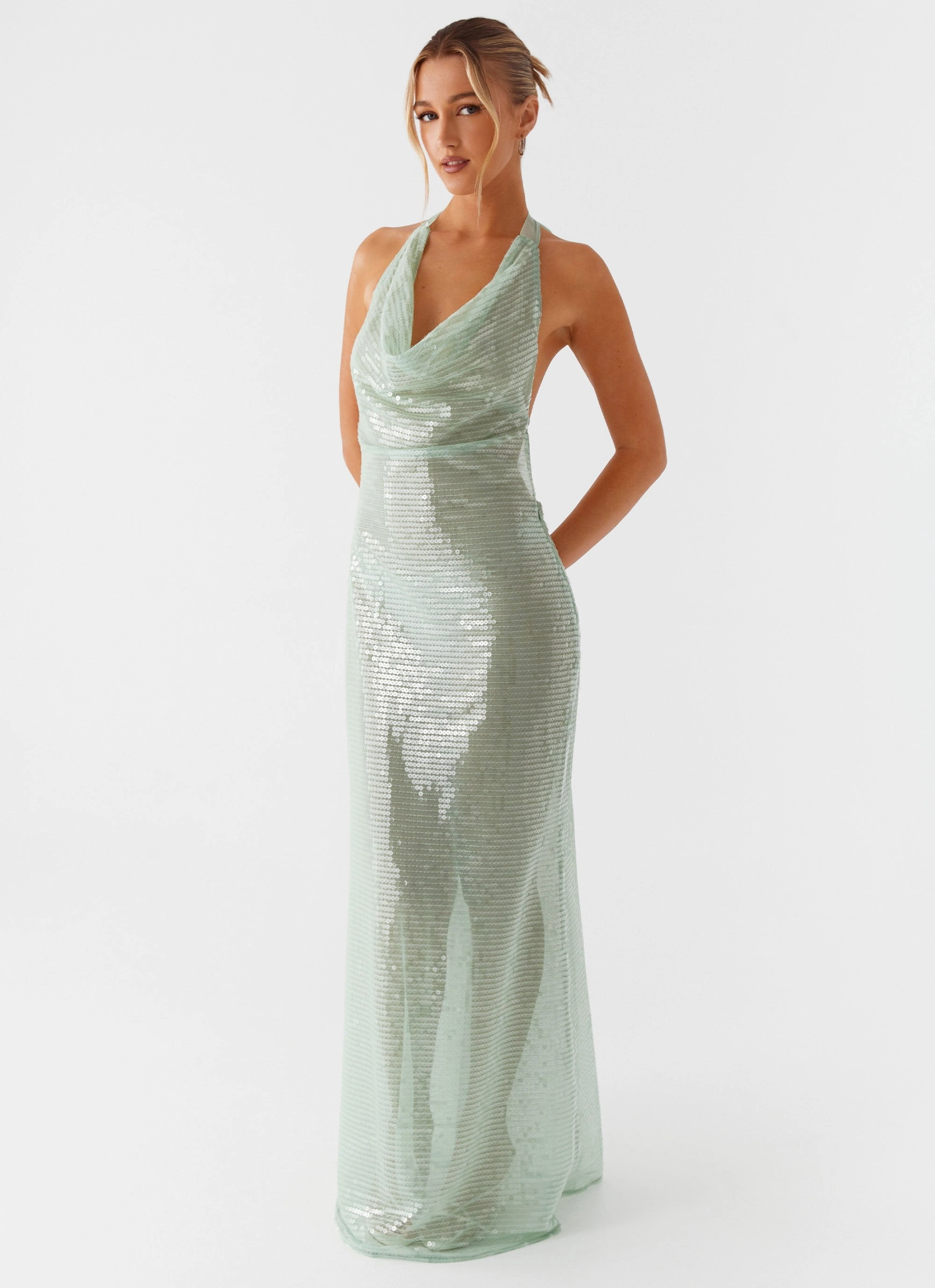 Simple Yet Elegant Above the Clouds Cowl Maxi Dress - Green