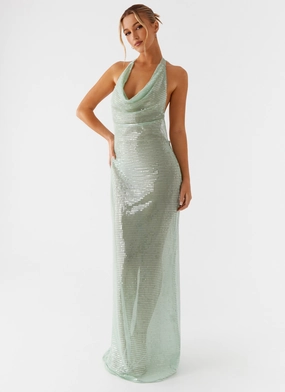 Above the Clouds Cowl Maxi Dress - Green Romance Glow Lounge Outfit