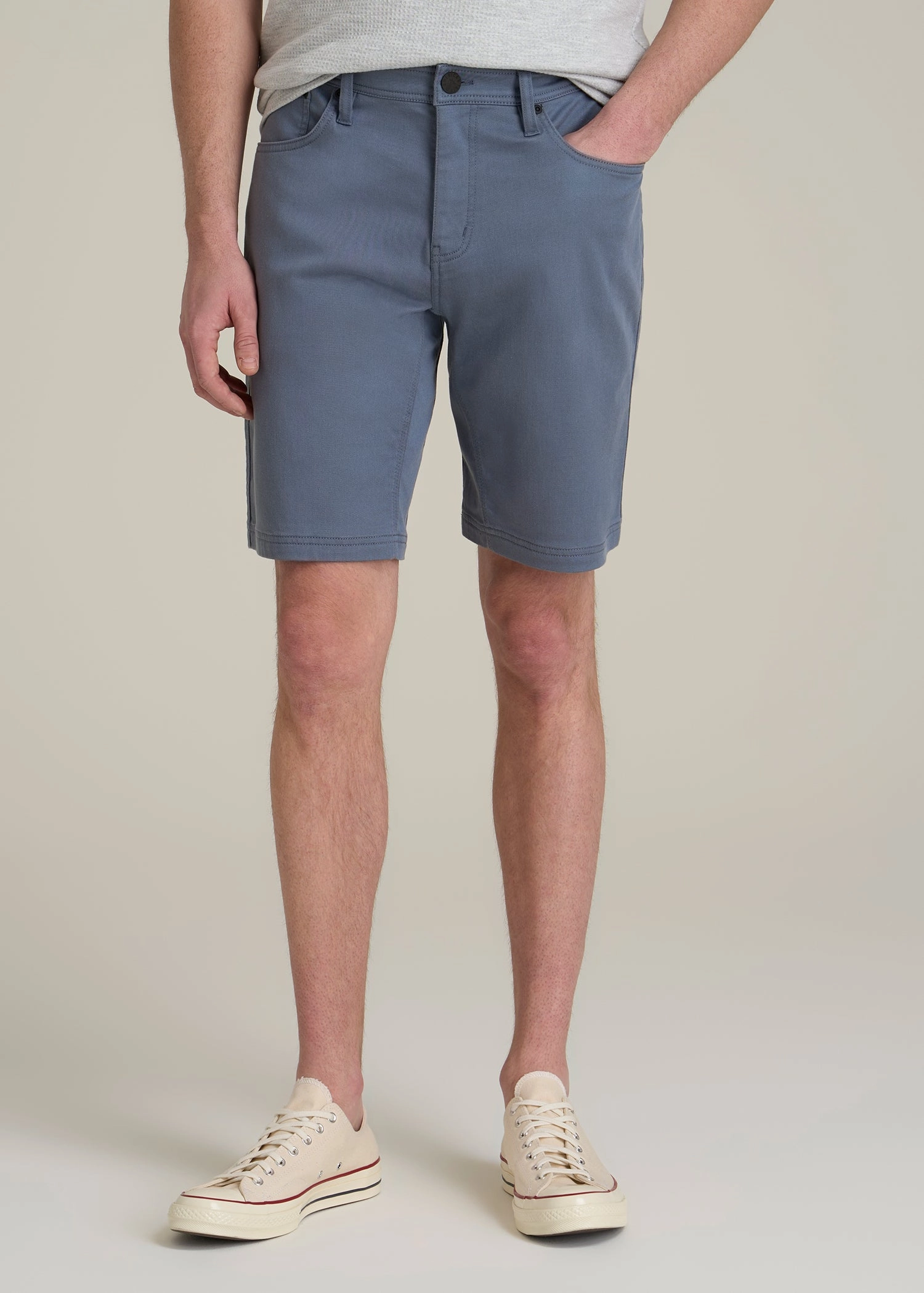 Minimalist Look Recycled Polyester Everyday Comfort 5 Pocket Short for Tall Men in Blue Slate