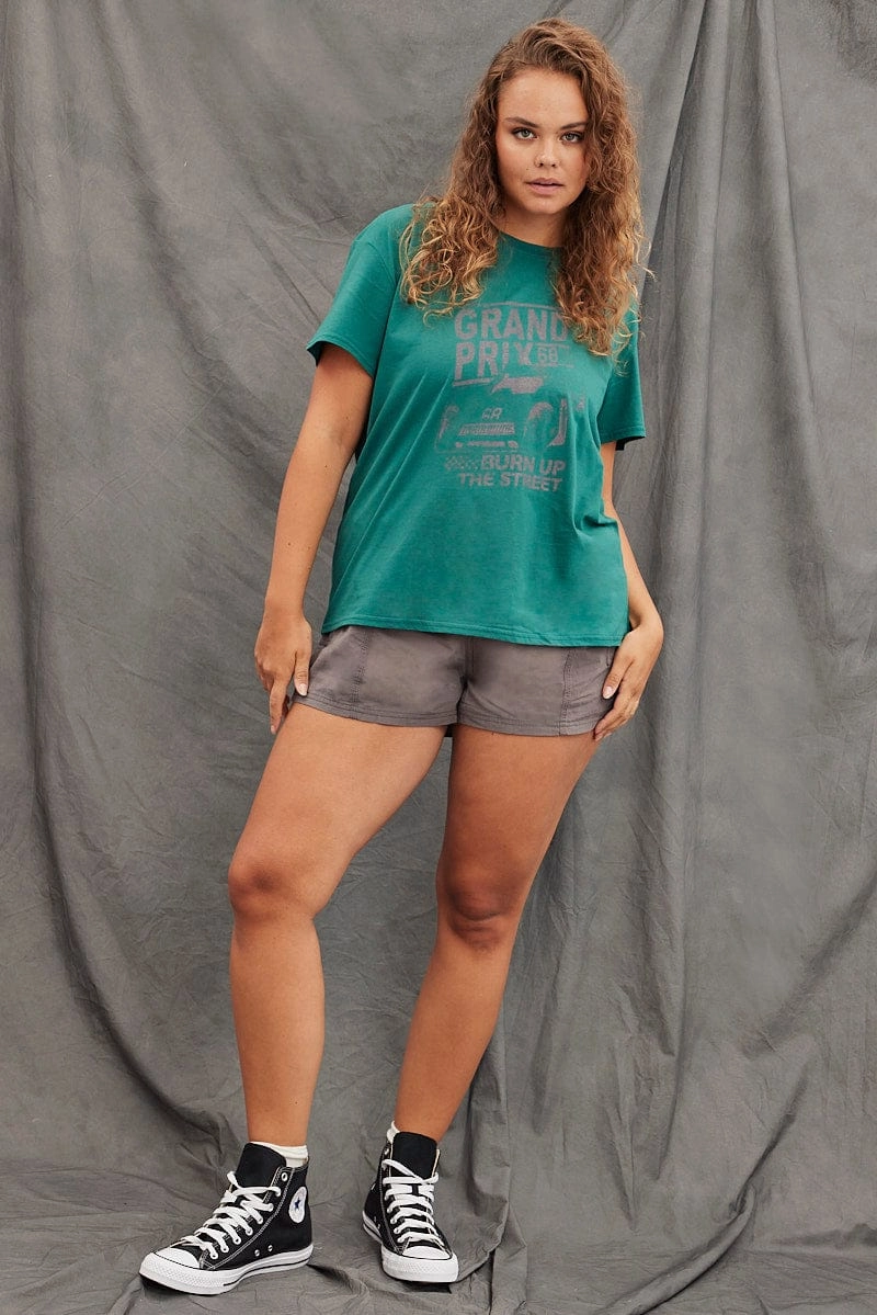 Green Graphic T-shirt Grand Prix Cotton Jersey UV protection layer