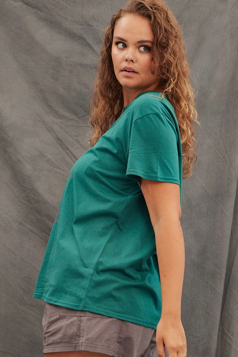 Relaxed Movement Relaxed and Easy Green Graphic T-shirt Grand Prix Cotton Jersey