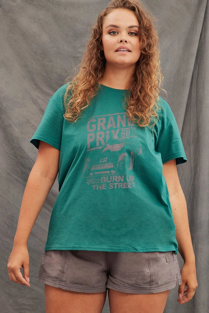 Green Graphic T-shirt Grand Prix Cotton Jersey Weekend Ready