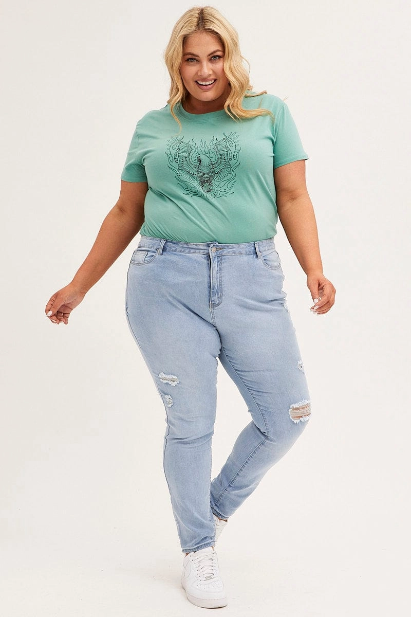 Cashmere combination Casual Flex Design Green Graphic T-shirt Short Sleeve Eagle Outline Cotton