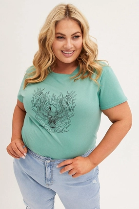 Fit Flex All-Season Wear Green Graphic T-shirt Short Sleeve Eagle Outline Cotton