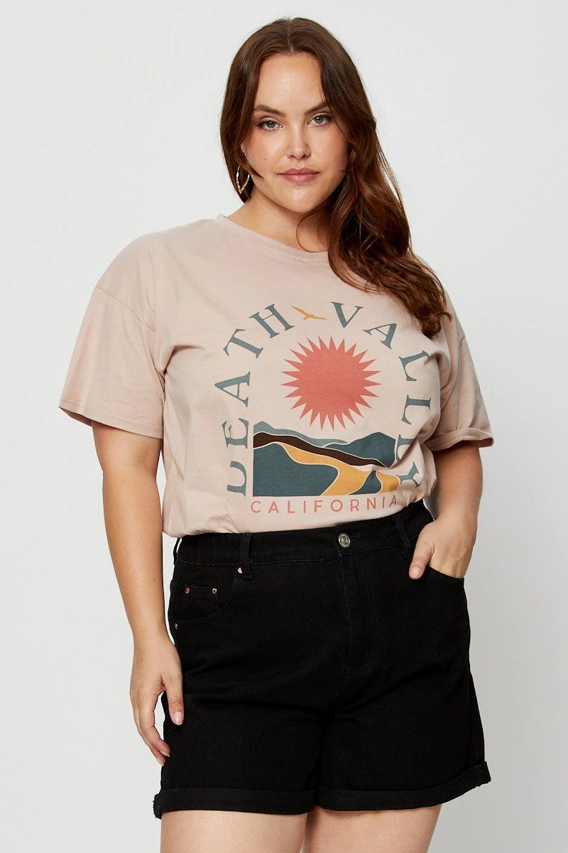 Brown Graphic T-shirt Valley Short Sleeve Cotton Chic Comfort Trendy Wearable