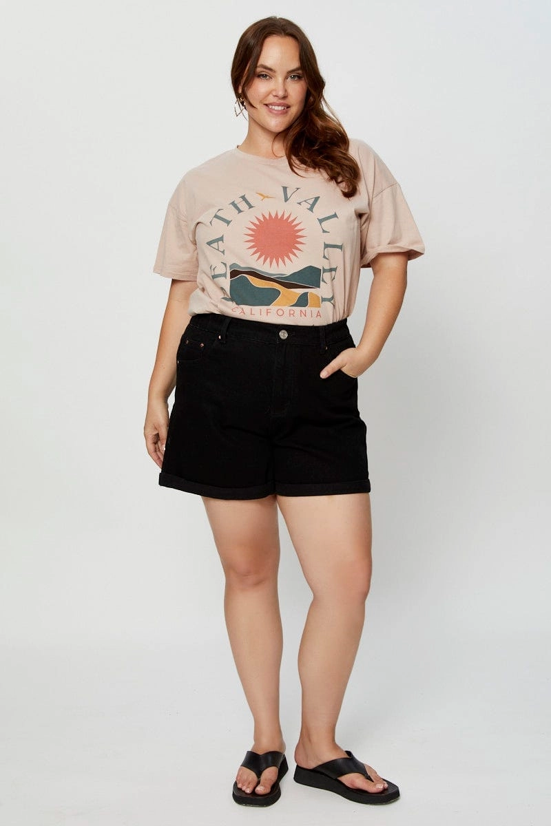 Brown Graphic T-shirt Valley Short Sleeve Cotton Smooth Flatlock Stitching Sleek Design Fit