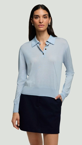 Fine Polo in Merino Silk | Light Blue Outdoor Fit appropriate for sports