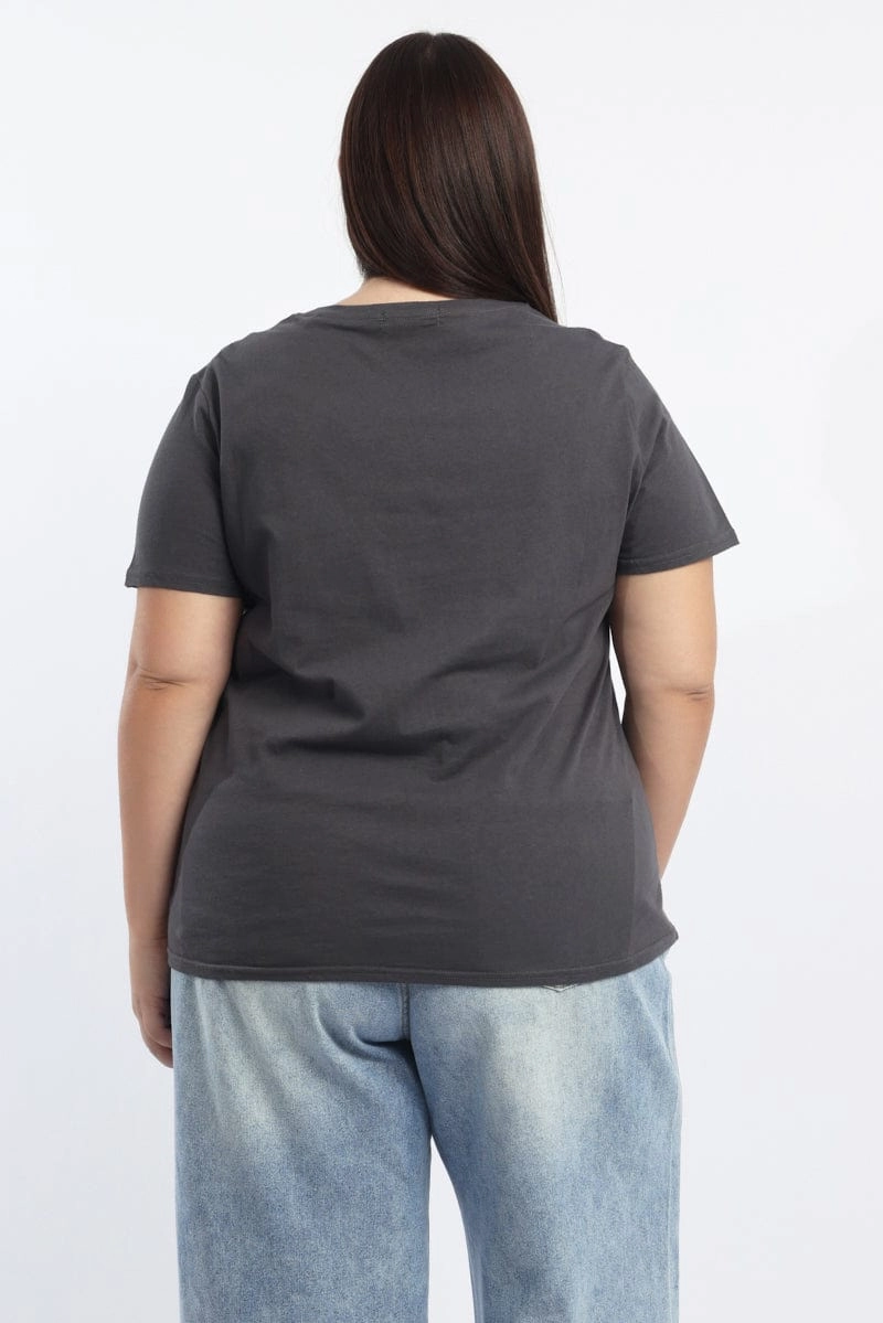 Grey Graphic T Shirt Short Sleeve Crew Neck Sleek Comfort AntiStaticFinish