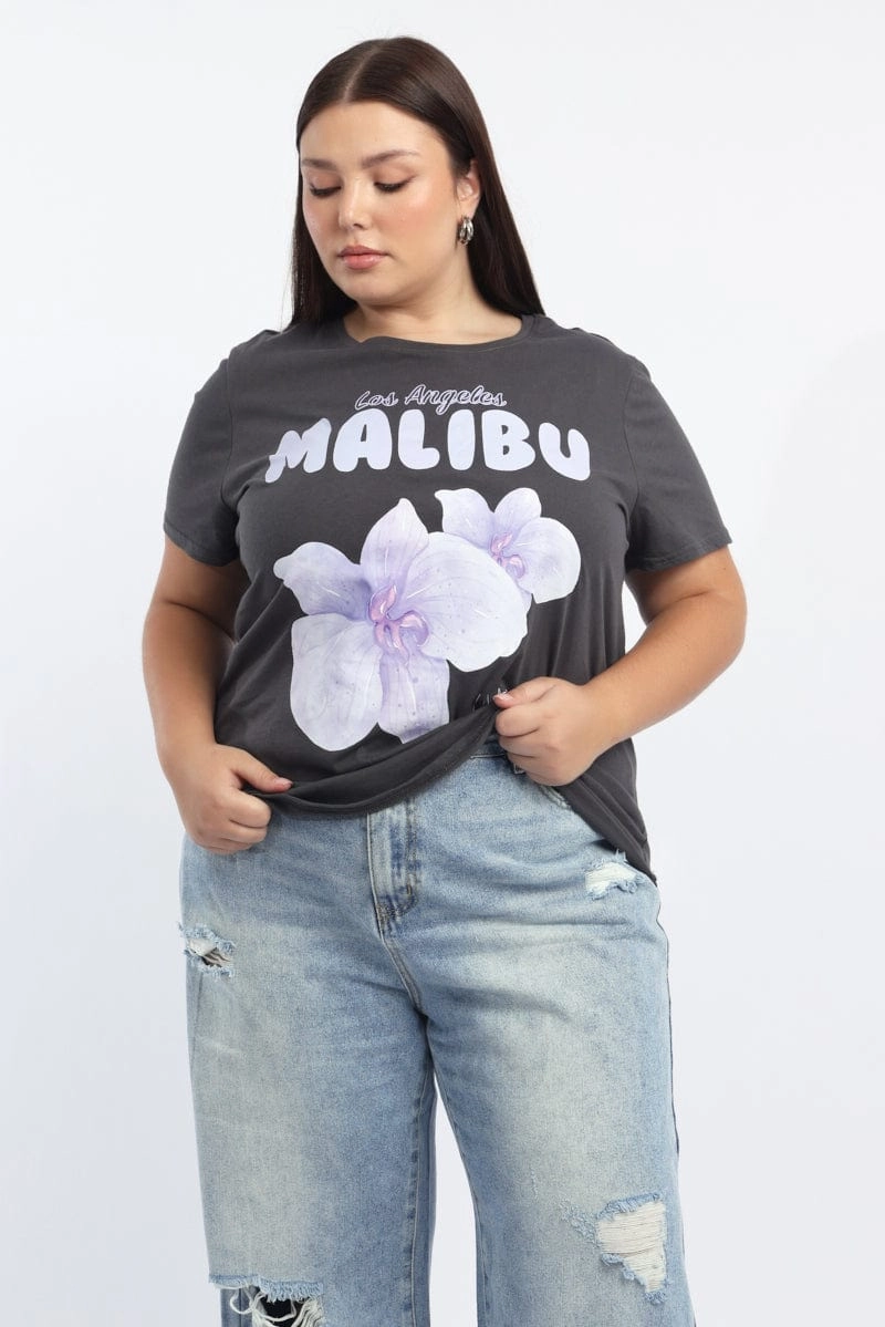 LowImpact Manufacturing Sporty Style Grey Graphic T Shirt Short Sleeve Crew Neck