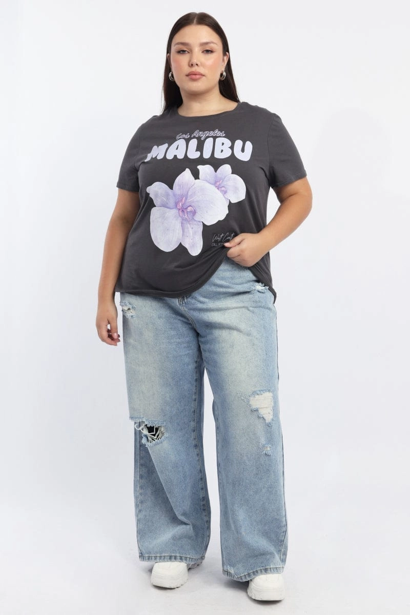 Loose fitting comfort Active Essentials Grey Graphic T Shirt Short Sleeve Crew Neck