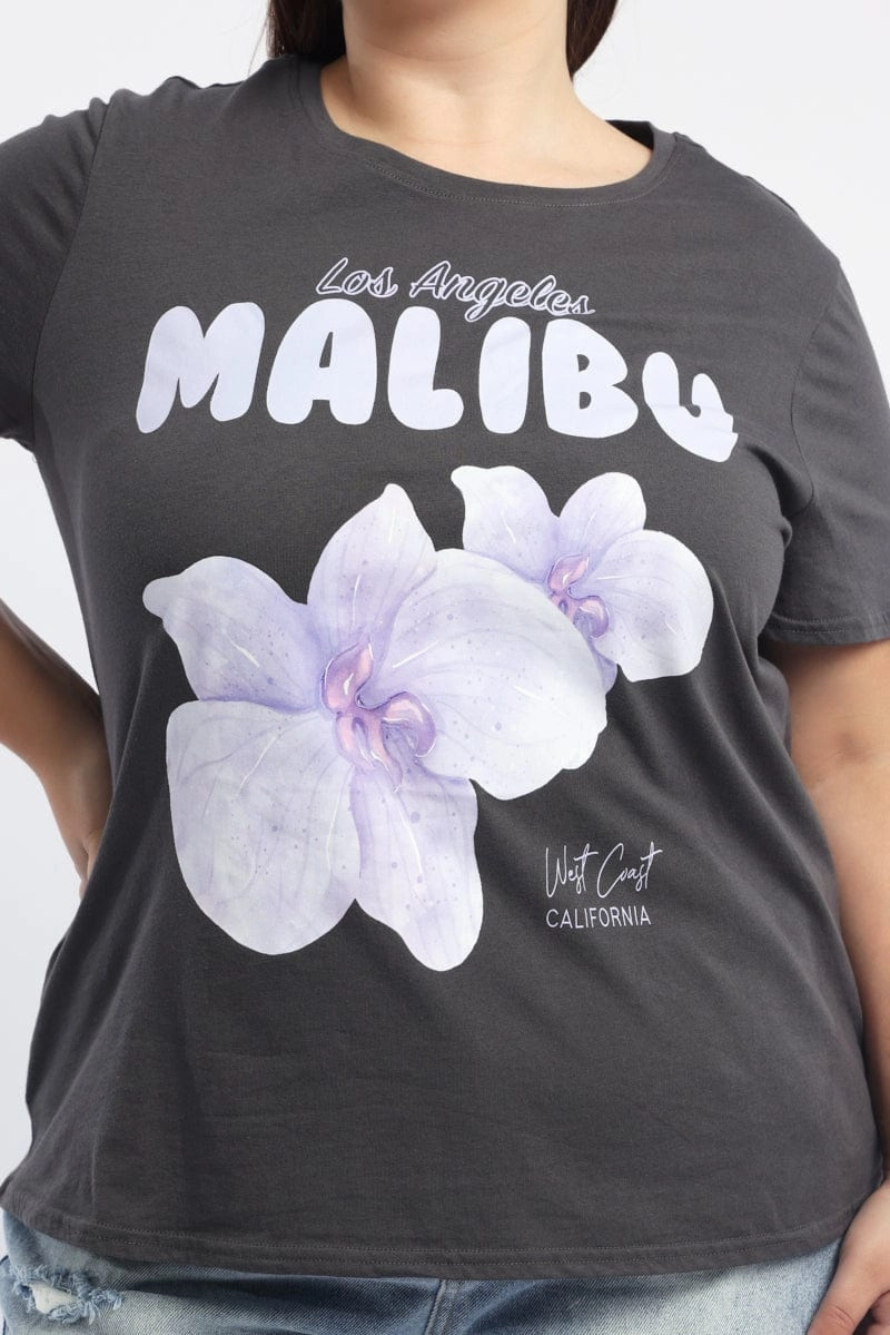 Grey Graphic T Shirt Short Sleeve Crew Neck Chic Comfort Wear