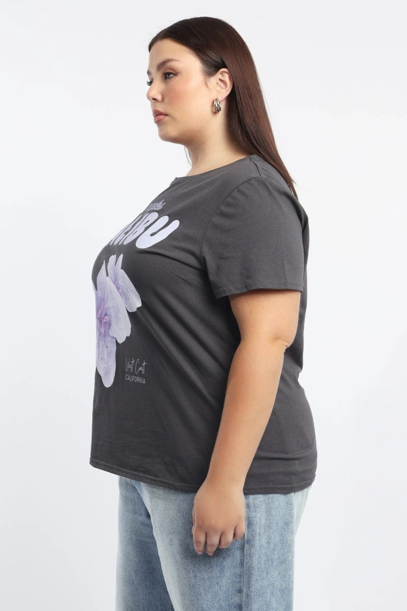 Grey Graphic T Shirt Short Sleeve Crew Neck Breathable fabric Breathable Layer