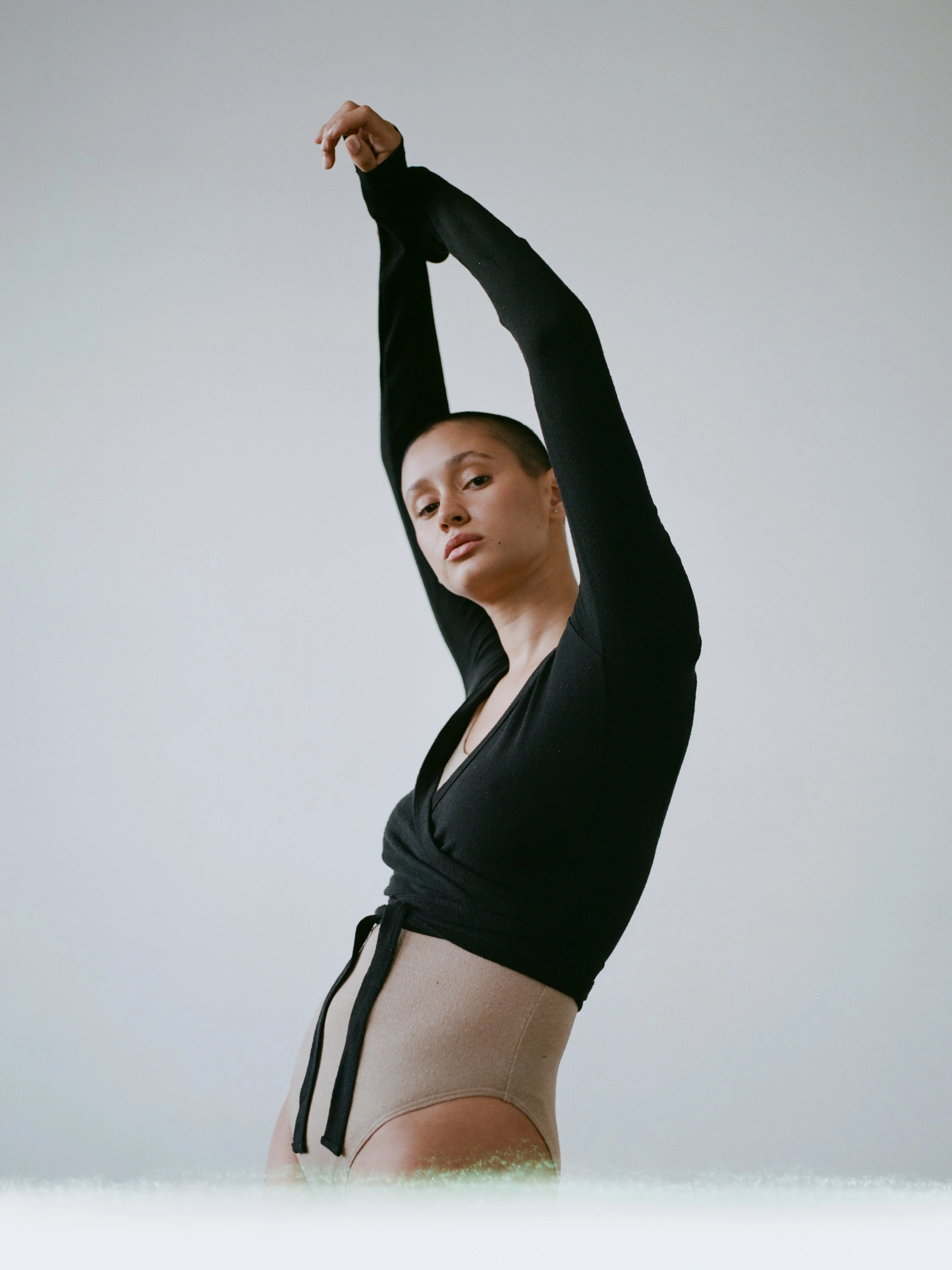 Dance Wrap Top, Regen Silk Noil Jersey, Black Elegant Sleek Comfort