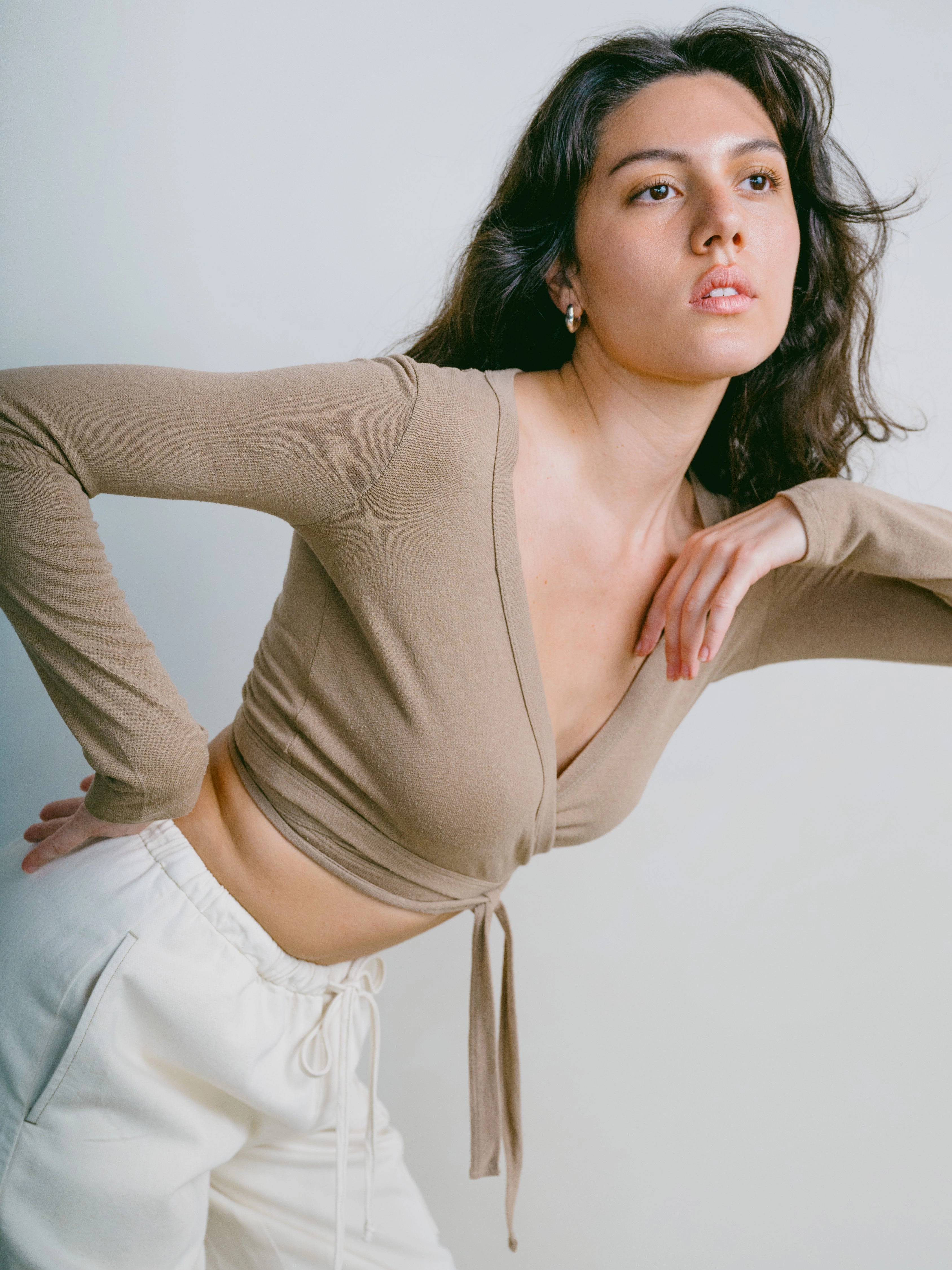 Dance Wrap Top, Regen Silk Noil Jersey, Tea hiking clothes